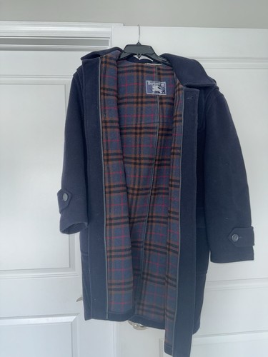 Burberry Navy Duffle Coat Uomo Grande Legno Toggle Con Cappuccio