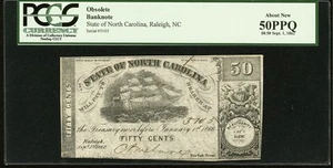 NORTH CAROLINA 1862 Raleigh Confederate Civil War 50c Banknote Currency, PCGS 50 - Picture 1 of 4