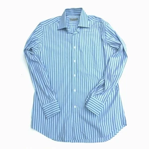 Canali Mens Italy Blue Striped Button Up Long Sleeve Cotton Dress Shirt Sz 15.5 - Picture 1 of 5