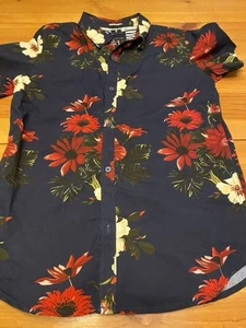 Cactus Boys Short Sleeve Button Down Shirt Size 11/12 Floral Print Blue /red - Picture 1 of 7