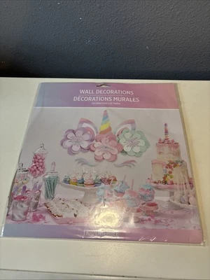 Единорог рожок и цветы день рождения вечеринки настенные украшения, 1 - набор новый - Изображение 1 из 4