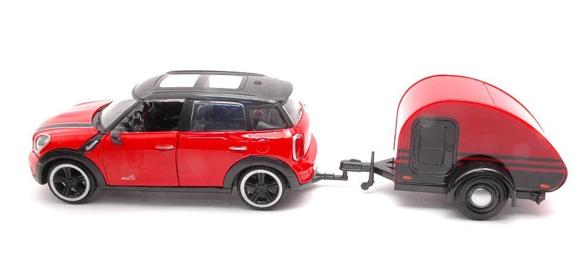 MINI COOPER S COUNTRYMAN WITH CAMPER TRAILER RED/BLACK 1:24 - Immagine 1 di 1