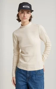 G-Star, maglia maglietta donna maniche lunghe, slim, slim rib finta l\s wmn, beige chiaro, S - Foto 1 di 5