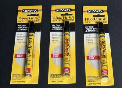 Marcador de manchas con acabado de madera Minwax #275 simplemente blanco 1/3 FL oz 10 ml nuevo lote de 3 Foto 1 de 3