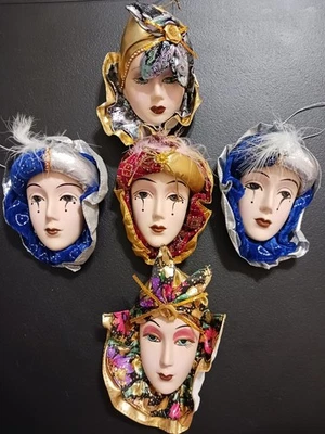 Máscaras de payaso bufón Mardi Gras porcelana vintage 4" - Lote de 5 (TearDrops) Foto 1 de 4