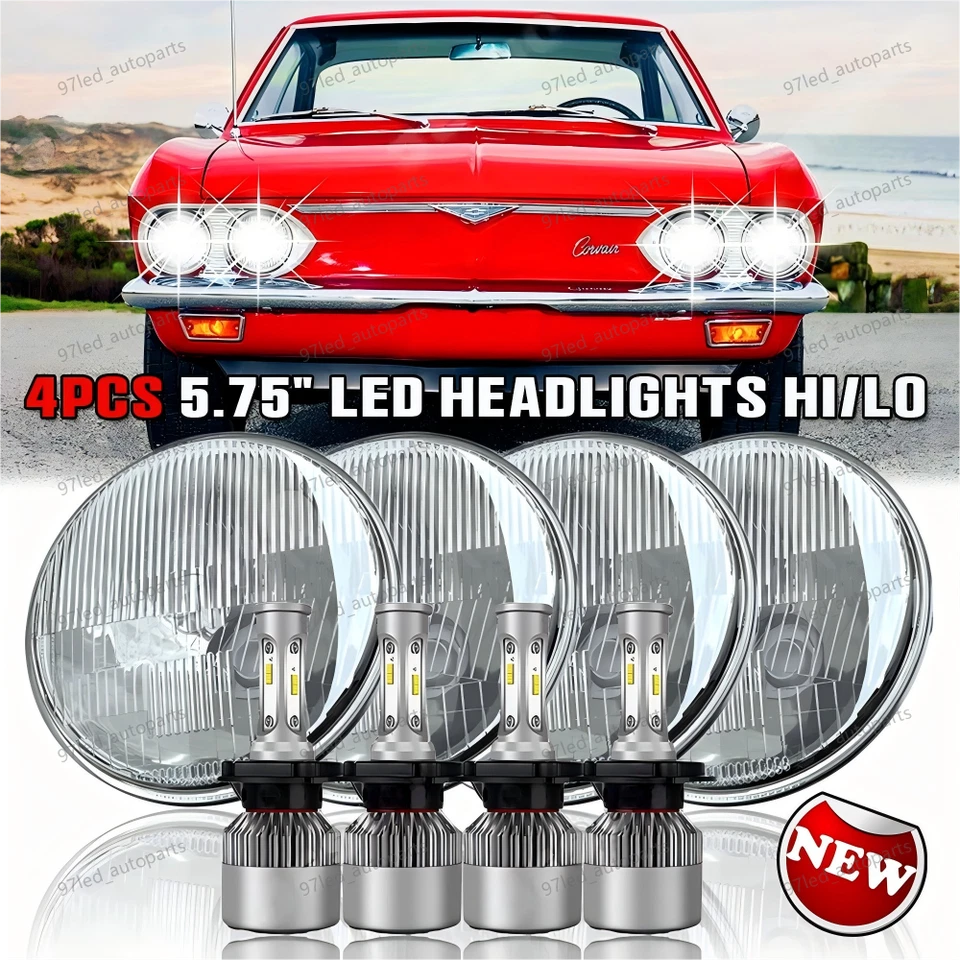 Faros LED HI/LO redondos de haz HI/LO 4 piezas 5 3/4 5,75" para Chevrolet Corvair 1960-69 Foto 1 de 4