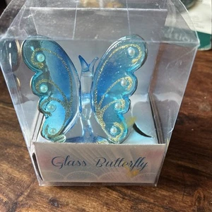 Blue and Gold Glass Ornament Butterfly Hand Finished Momentum New In BOX - Picture 1 of 3
