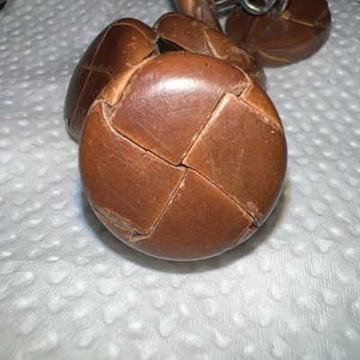 6 BRN71 VINTAGE ROUND BROWN  LEATHER WRAPPED LOOK 1 1/8 inch SHANK  BUTTONS - Image 1 of 3