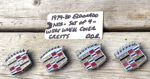 *Set 4* NOS 1979-80s Cadillac Eldorado & Seville Wire Wheel Cover Hubcap CRESTS - Bild 1 von 17