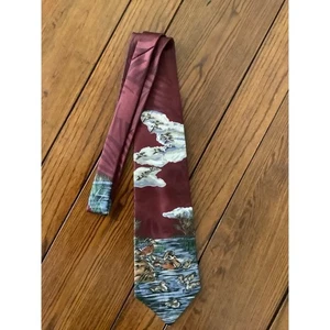 Waterfowl Ducks Tie Burgundy Necktie Birds Wild life - Picture 1 of 3