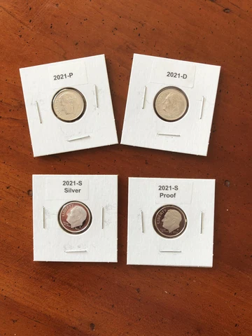 2021 P D S S Roosevelt Silver/Clad Proof Dimes + BU Philly Denver - 4 Coin Set Cover
