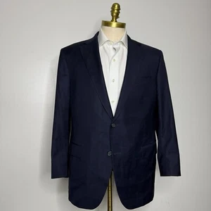 H.Stockton Custom Tailored Italy Blazer Mens Solid Blue Columbo Super 150s Wool - Picture 1 of 12