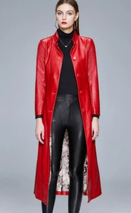 New Women Fashion Leather Jacket Long Windbreaker collared Slim Lady Trench Coat - Picture 1 of 17