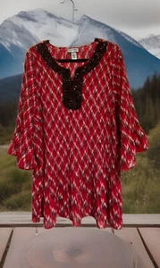 Catherines Größe 3X Oberteil Akkordeon rot, schwarz & weiß neu ohne Etikett 3/4-Arm Bluse - Bild 1 von 5