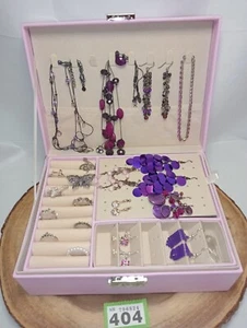 Pink Jewellery Box & Contents LG404 Purple Beautiful Stunning - Picture 1 of 11