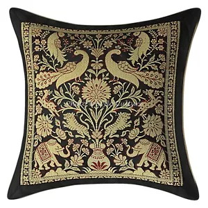 Indian Pillow Case Cover Elephant Brocade Silk Black Cushion Cover Throw 12X12" - Picture 1 of 3