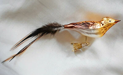 ❀ Lerche Lauscha Glas Vogel Feldlerche Christbaumschmuck 19 cm/ 8,5 cm #79B - Bild 1 von 2