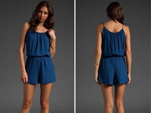 NWT THEORY LIRIANNA Blue Sleeveless Short Romper Jumper Large Retail $295 - Picture 1 of 4
