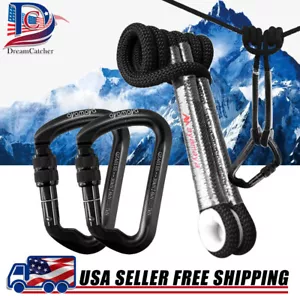 Rock Climbing Locking Carabiner Clip +Rescue Rope Mountaineering Rappelling Cord - Picture 1 of 24