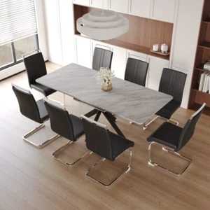 9Pcs Dining Set for 8 People with Rectangle Extendable Dining Table & 8 Chairs - Picture 1 of 46