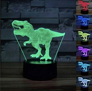 Dinosaur Night Light T-Rex 3D Illusion 7 Colors Changing Lamp with Black Base