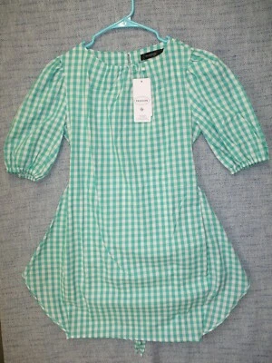 VESTIDO CAMISERO MUJER M VERDE GINGHAM A CUADROS CUELLO REDONDO DELANTAL ABRIGO RAYÓN Foto 1 de 4