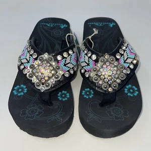 Montana West Wedge Flip Flops Women Size 6 Western Aztec Bling Beaded blue/pink - Picture 1 of 7