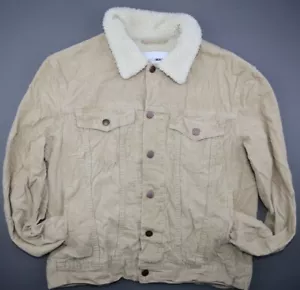 Fashion Nova Men Corduroy Jacket Fleece Colar Button Up Long Sleeve Beige Size L - Picture 1 of 9