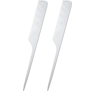 2 Pieces Metal Rat Tail Hair Styling Combs - Silver Fine Teasing Pintail Barber - Picture 1 of 7