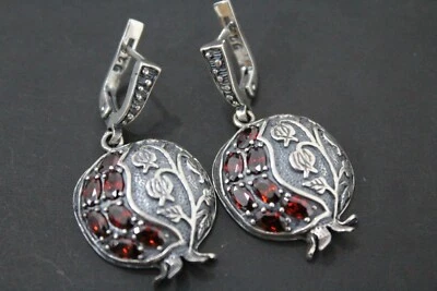 Armenian Spirit Pomegranate Silver 925 earrings zircon traditional Persephone - Image 1 of 4