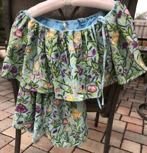 NWT La Fuori x Anthropologie Romper Women's Small. Teal floral, off-shoulder