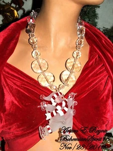 Arturo E.Reyna WEIHNACHTEN SCHNEEMANN KLARE LUCITE KRISTALLE HANDARBEIT HALSKETTE - Bild 1 von 8
