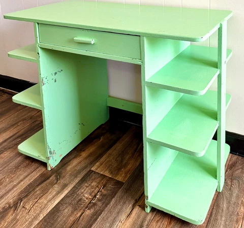 Vintage Art Deco Desk Vanity Shelf Work Table Paul Frankl 1930s Green Original Cover