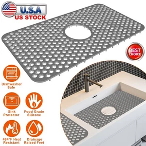 1/2PCS Silicone Sink Mat Protectors Kitchen Sink Protector Grid with Drain Hole - Picture 1 of 29