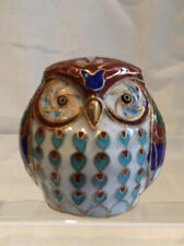 Vintage Cloisonne 6 x 3.5 cm Owl Ornamental Figurine Brass Enamel