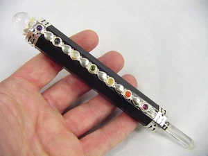 BUTW Black Tourmaline 6 3/4" Crystal Point Healing Wand with 7 Chakra Gems 1108K - Picture 1 of 2