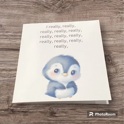 5x5 Inches Love Greeting Card Anniversary Just Because For Him Her Penguin HM - Image 1 of 3