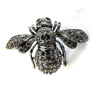 VTG Joan Rivers "Black Knight" BEE PIN Brooch RARE Large Double Winged Crystal - Picture 1 of 5