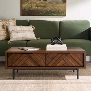 Sleek Modern Rectangular Wood Coffee Table with Storage Walnut Brown - Picture 1 of 12