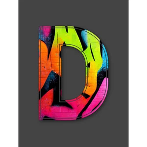 Buchstabe D fluoreszierend abstrakt dekorativ Graffiti Alphabet großer Kunstdruck 18x24 - Bild 1 von 5