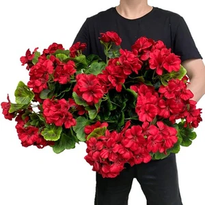 Pack of 4 - Artificial Geraniums Bundles Full Blooms Silk Flower Plants Geran... - Picture 1 of 7