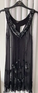 KATE MOSS Topshop Black Sequin BUTTERFLIES Sheer Vtg With Slip  Size 12 - Picture 1 of 11