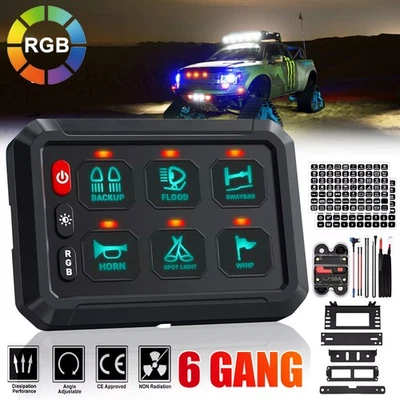 RGB 6 Gang LED Schaltpanel Schalter Schalttafel 12-24V für Boot Auto LKW ATV UTV - Bild 1 von 4