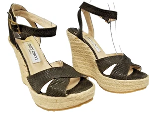 NUEVO JIMMY CHOO Phoenix Marrón Cuero Repujado Correa al Tobillo Alpargata - Talla 40  - Imagen 1 de 7