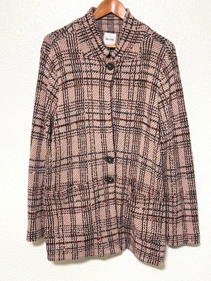 NIC+ZOE Jacket Womens 2X Pink Plaid 100% Cotton Knit Blazer Cardigan Sweater - Image 1 of 4