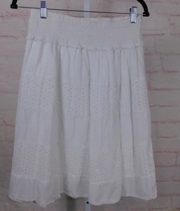Studio West White Eyelet Midi Skirt M 100% Cotton Shell Elastic Waist Made In In - Picture 1 of 12