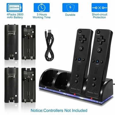 Ladegerät für Wii Fernbedienung,Docking Station für Wii Charger 4x2800mAh Akkus - Bild 1 von 4