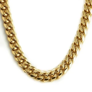 Mens Miami Cuban Link Chain 14k Real Gold Plated Chain for Men Solid Stainles... - Picture 1 of 9