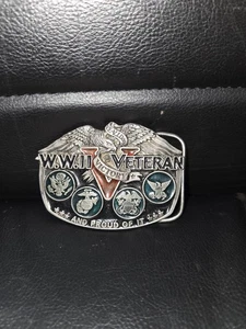 WWII Veteran Belt Buckle VE VJ Day Victory Proud Of It Vintage 80s Made In USA - Picture 1 of 5