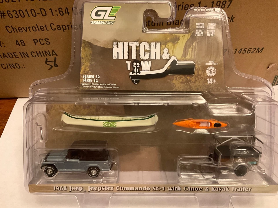 Jeep Jeepster 1968 Greenlight enganche y remolque con remolque para canoa y kayak Foto 1 de 1